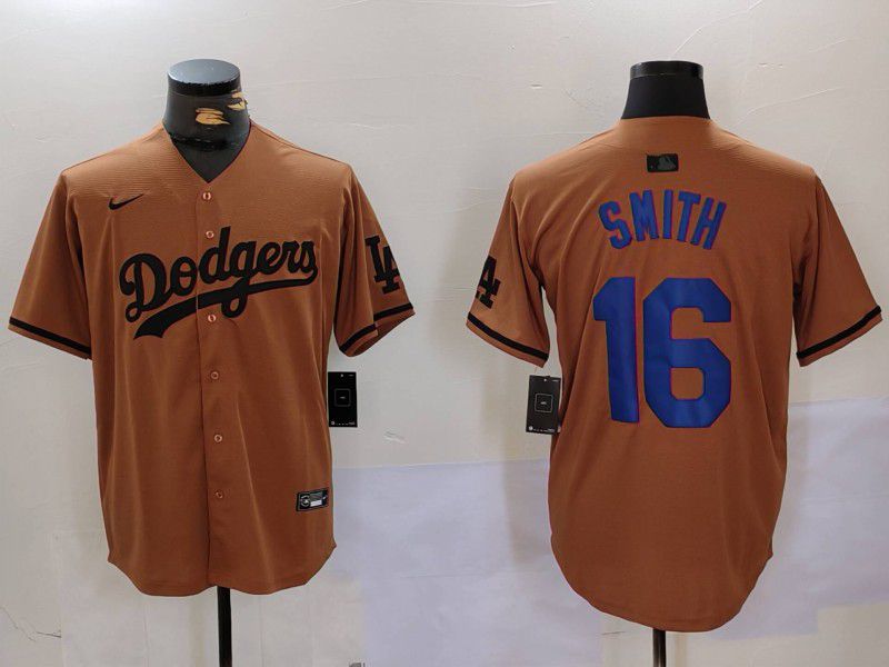 Men Los Angeles Dodgers 16 Smith army green joint name 2024 Nike MLB Jersey style 1